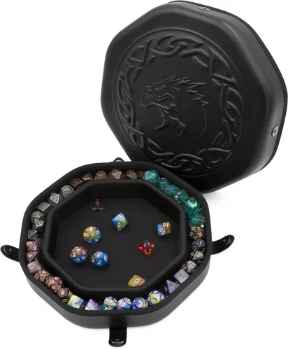 CASEMATIX Bandeja de dados y estuche de almacenamiento de dados para hasta 115 dados RPG - Bandeja de dados para lanzar con broches magnéticos,
