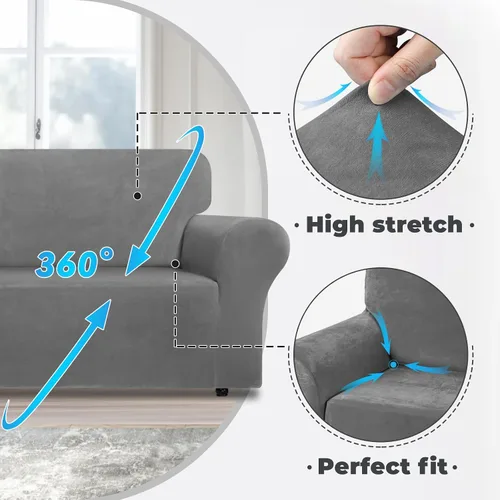 Miniatura 4 de WEERRW Funda de sofá de terciopelo, funda de sofá de alta elasticidad con espuma antideslizante y parte inferior elástica, protector de muebles