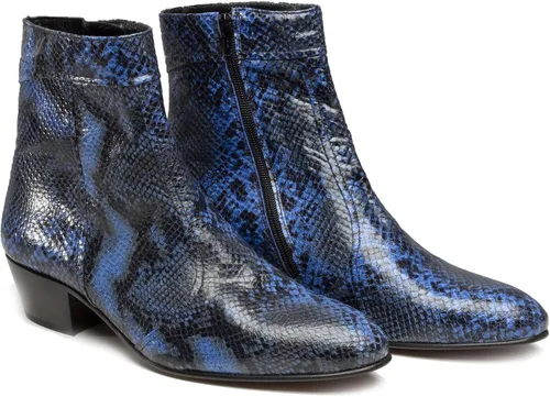 Miniatura 2 de Club Cubano EMMANUEL - Botas de tacón cubano de piel con estampado de serpiente color azul