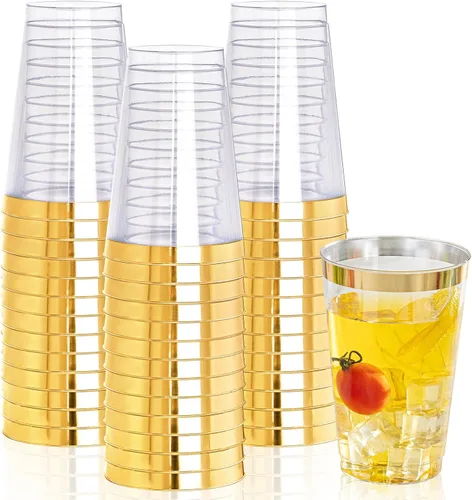 Miniatura 19 de I00000 Paquete de 100 vasos de plástico dorados de 14 onzas, vasos desechables de plástico con purpurina dorada, copas de vino desechables, copas