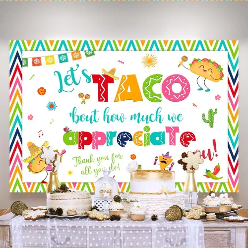 Miniatura 3 de Lofaris Fondo de 5 x 3 pies con texto en inglés "Thank You for All You Do Let's Taco Bout How Much We Apreciate You