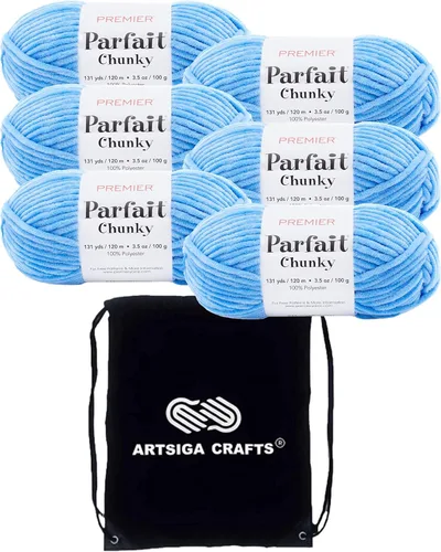 Miniatura 20 de Premier Yarns Parfait Chunky Mushroom 1150-41 (6 madejas - mismo lote de tinte) Peso S Bulky #6 Hilo de poliéster para ganchillo y punto con bolsa