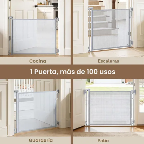 Miniatura 5 de SPACEANY Puerta de seguridad retráctil para bebés o puerta de malla para perros, puerta de malla retráctil portátil y duradera, fácil de usar