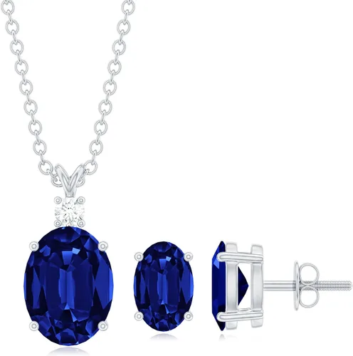 Miniatura 7 de Juego de collar de zafiro azul certificado cultivado en laboratorio, calidad AAAA, juego de joyas nupciales de moissanita de zafiro