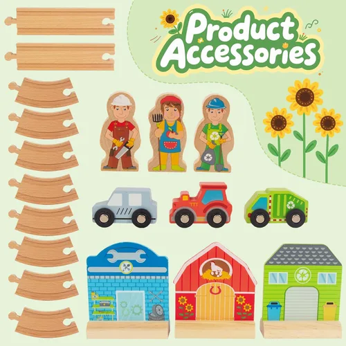 Miniatura 4 de Juego de Tren de Madera para Niños Pequeños, Vías de Madera Compatible con Thomas, Compatible con Brio, Compatible con Chuggington, Compatible