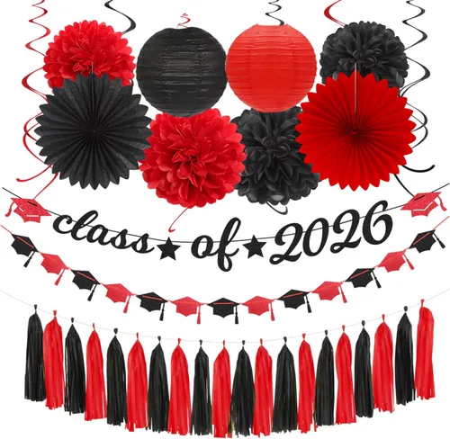 Miniatura 23 de Decoraciones de Fiesta de Navidad Rojo Verde-Blanco - 20 piezas Farolillos de Papel Mexicanos Italianos Abanicos, Pompones de Papel de Seda, Bolas