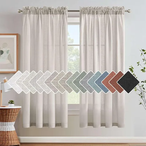 Miniatura 48 de H.VERSAILTEX Cortinas de Lino con Textura Filtradoras de Luz para Tratamiento de Ventanas de Sala de Estar, Cortinas Naturales Duraderas