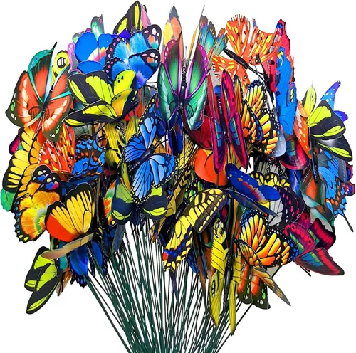 100 estacas de mariposa para exteriores, maceta, maceta, cama, decoración de jardín, mariposas, decoraciones de Navidad, mariposas artificiales en