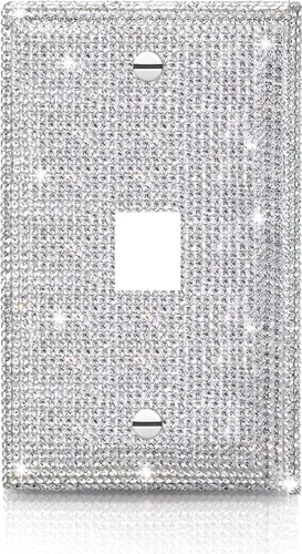 Miniatura 25 de Cubierta de placa de pared de diamantes de imitación plateados brillantes, cubierta de interruptor de luz de palanca doble, cubierta de salida