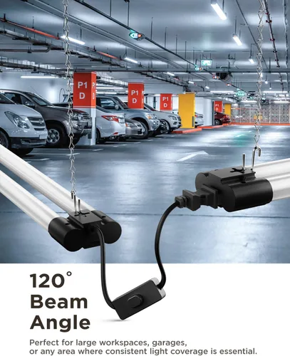 Miniatura 6 de Sunco 10 paquete de lámparas LED para taller/garaje, luz negra para tienda de 4 pies, lámparas de utilidad enchufables y enlazables, 260W=40W, 5000K