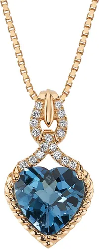 Peora Colgante de corazón de topacio azul y diamantes blancos cultivados en laboratorio para mujer, oro rosa de 14 quilates, piedra natal auténtica,