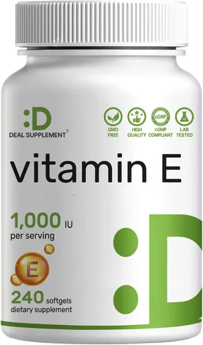 Suplementos de vitamina E, 1,000 UI por porción, 240 cápsulas blandas – Protección antioxidante de fuerza extra – Forma estable y biodisponible –