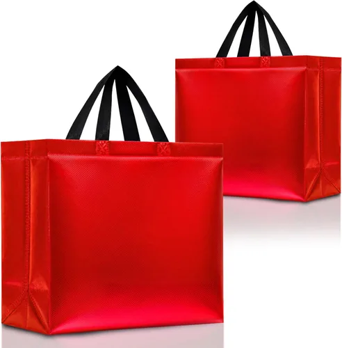 Miniatura 29 de Nush Nush Bolsas de Regalo Rojas Tamaño Mediano – Juego de 12 Bolsas de Regalo Rojas Brillantes Reutilizables con Asas - Bolsa Ideal para Regalos