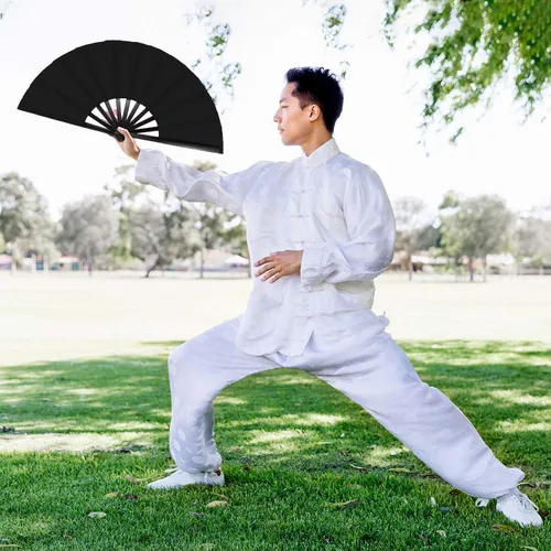 Miniatura 7 de Maitys 4 Paquetes Abanicos Grandes de Aplausos para Baile en Línea Abanicos de Mano Plegables Chinos Grandes para Hombres y Mujeres, Festival, Tai