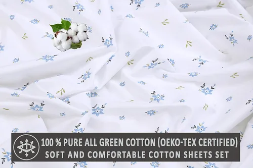 Miniatura 6 de Ruvanti - Juego de sábanas de 100 % algodón, juego de 4 piezas de cama, diseño floral, color azul, ropa de cama tamaño King, tela suave, Phulkari