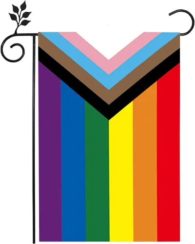 SYII Progress Pride Rainbow LGBT - Bandera de jardín LGBT de 12 x 18 pulgadas, banderas gay transgénero de doble cara para pared de patio al aire