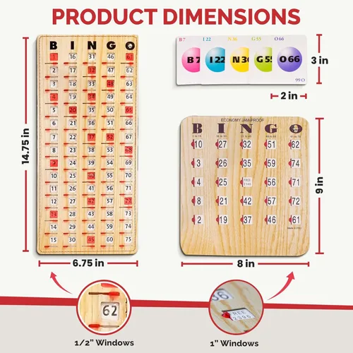 Miniatura 6 de MR CHIPS Tarjetas de bingo a prueba de atascos con ventanas deslizantes, 50 tarjetas de obturador reutilizables, 75 tarjetas de llamadas, 1 tablero