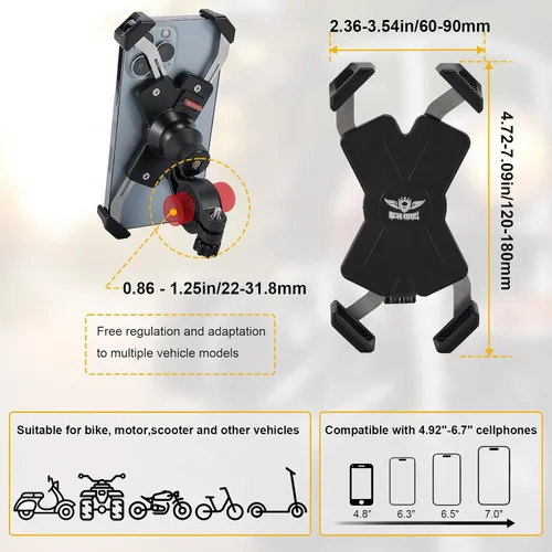 Miniatura 3 de Soporte de teléfono para motocicleta, soporte universal para manillar de motocicleta, abrazadera de teléfono celular para iPhone/Galaxy de 4.72 a