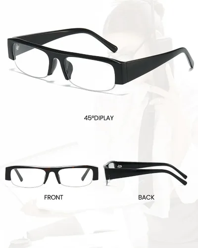 Miniatura 6 de SODQW Office-Siren Y2K - Lentes de luz azul para mujer, rectangulares, con marco semi sin montura antiluz azul, lentes de computadora 01-Negro