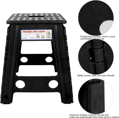 Miniatura 3 de Taburete de plástico Taburete plegable portátil para pesca de senderismo interior (negro)