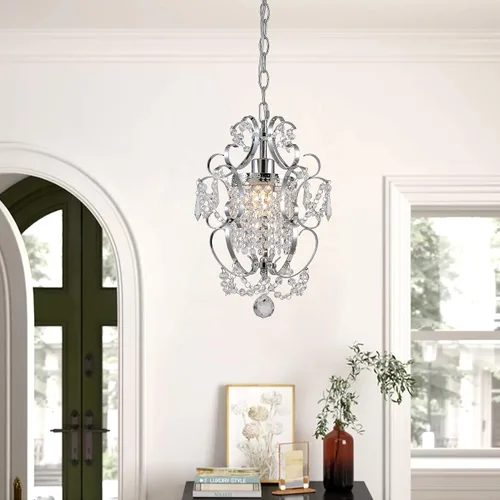 Miniatura 4 de Candelabro enchufable mini lámpara cromada 1 lámpara elegante lámpara de techo de hierro de cristal para dormitorio, baño, comedor, sala de estar