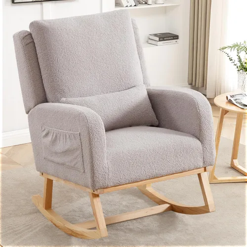 Miniatura 10 de HCHAIRH Silla Mecedora para Cuarto de Bebé, Sillas Mecedoras Tapizadas con Cojín Lumbar, Silla Mecedora Moderna y Elegante para Cuarto de Mamá, Sala