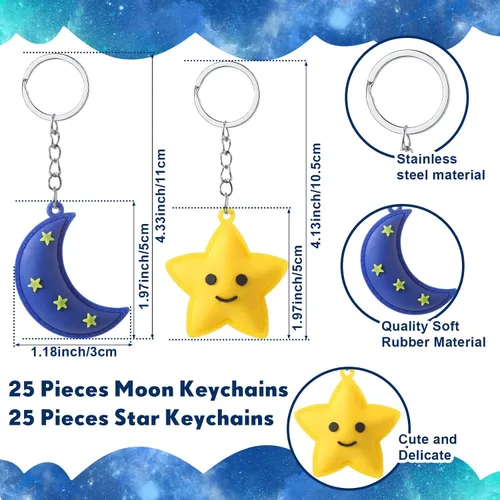 Miniatura 2 de Huquary 150 piezas de regalos de fiesta de baby shower, luna estrella, llaveros Twinkle Twinkle Little Star Baby Shower Favor, tarjetas