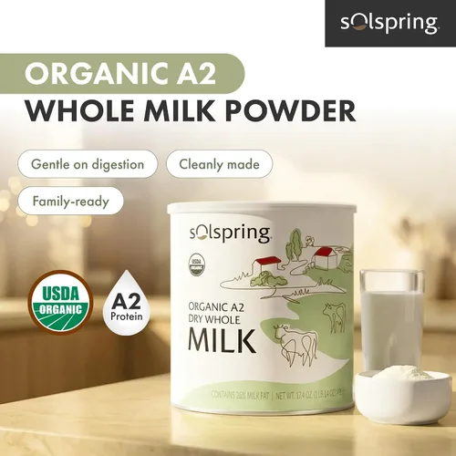 Miniatura 3 de Dr. Mercola Solspring - Leche entera seca orgánica A2 - Leche en polvo con beta-caseína A2 para menos molestias digestivas, orgánica, sin gluten