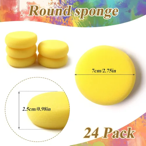 Miniatura 2 de Paquete de 24 esponjas redondas de 2.8 pulgadas, esponjas de pintura amarillas, esponjas de cerámica, esponjas de pintura para pintura