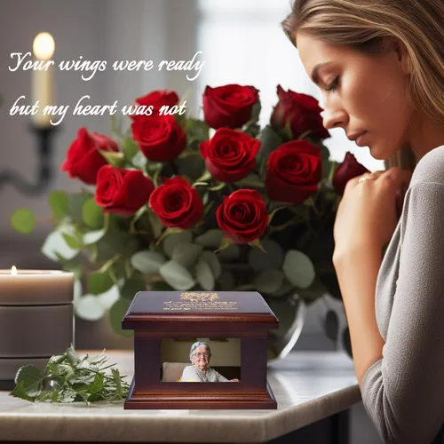 Miniatura 5 de Urnas Pequeñas de Madera de 5.5 Pulgadas para Cenizas, Urnas Memoriales Funerarias con Marco para Fotos, Urnas Pequeñas de Recuerdo, Cajas y Ataúdes