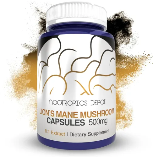 Nootropics Depot Cápsulas de hongos melena de leones | Extracto dual de cuerpo fructífero completo 8:1 | 500 mg | 60 unidades | Hericium erinaceus