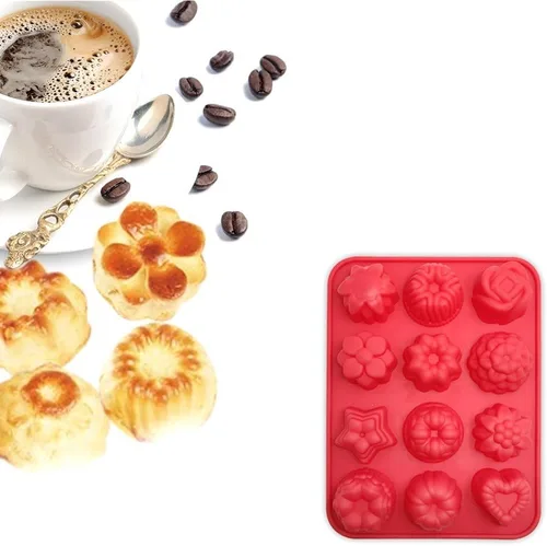 Miniatura 6 de Paquete de 3 moldes de silicona para hornear, antiadherentes de 12 cavidades, magdalenas, chocolate, gelatina, pudín, caramelo, azul, verde, rojo