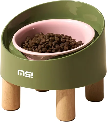 Miniatura 16 de MS!MAKE SURE Cuencos ajustables elevados para gatos, Cuencos elevados de cerámica para gatos, Tazón para mascotas con almohadilla de goma SF-Rosa