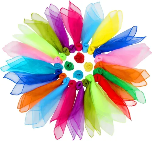 Bufandas cuadradas de baile, 24 piezas de bufandas de malabarismo, bufandas de seda de truco mágico, bufanda de movimiento musical, 12 colores, 24 x