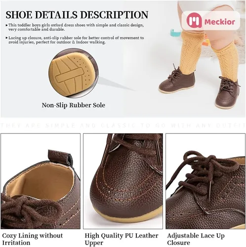 Miniatura 4 de Meckior Mocasines clásicos de piel sintética para bebés, niños y niñas, zapatos de vestir Oxford para primeros pasos, zapatos planos para cuna