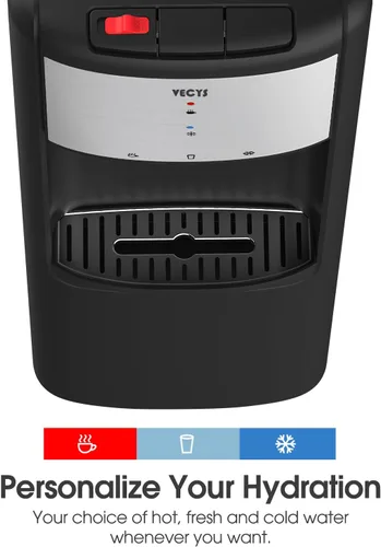 Miniatura 3 de VECYS Dispensador de enfriador de agua de carga superior caliente y fría, 3 o 5 galones con bloqueo de seguridad para niños, compresor
