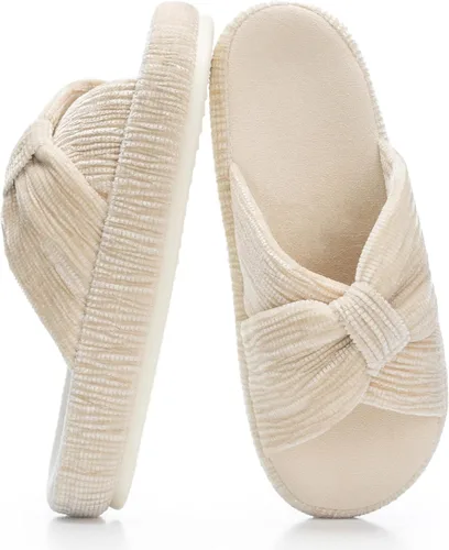 Miniatura 19 de Chantomoo - Pantuflas para mujer de espuma viscoelástica para la casa con cordón, lazo y tiras cruzadas, zapatos de cama cómodos y de moda
