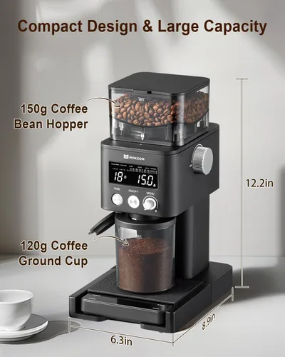 Miniatura 9 de MOKKOM Molinillo de café eléctrico con báscula de café extraíble, molinillo de granos de café cónico antiestático, 31 ajustes precisos para verter