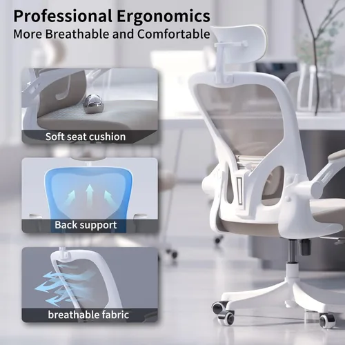 Miniatura 3 de Monhey Silla de oficina ergonómica con soporte lumbar, reposacabezas y brazos abatibles, altura ajustable, mecedora, giratoria, multiángulo de 90° a