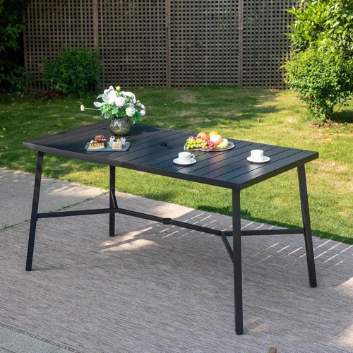 Miniatura 11 de PHI VILLA Mesa de bar alta para exteriores, mesa de comedor de 55 x 27 pulgadas de altura de mostrador con marco de metal similar a la madera