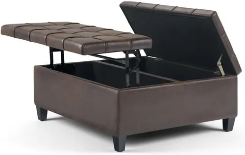 Miniatura 5 de Mesa auxiliar cuadrada de piel sintética de 36 pulgadas de ancho, otomana de almacenamiento, reposapiés tapizada para cóctel, con gran espacio