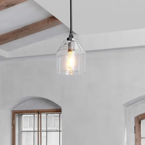 Miniatura 2 de Globe Electric 67000097 Lámpara colgante de 1 luz, negro mate, pantalla de vidrio transparente, varillas de altura colgante ajustable, iluminación