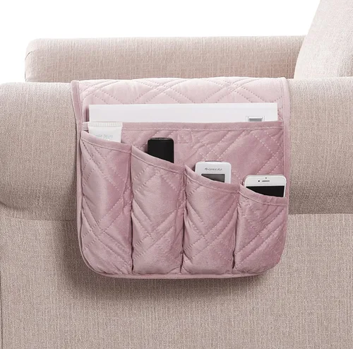 Miniatura 22 de Brilliant Sunshine - Organizador de apoyabrazos de sofá de terciopelo gris con 5 bolsillos, soporte antideslizante para sillón reclinable