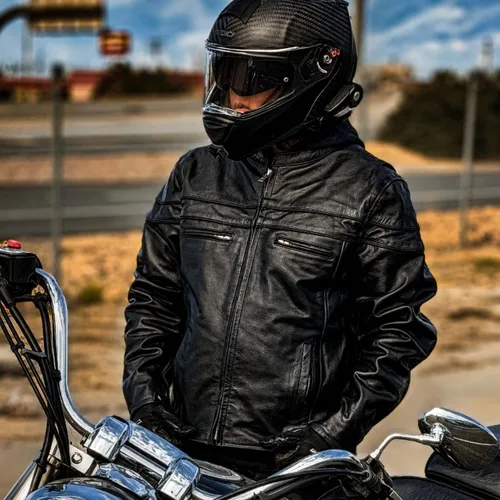 Miniatura 3 de Daniel Smart - Chaqueta de cuero negro para hombre, con cuello mandarín, con bolsillos interiores