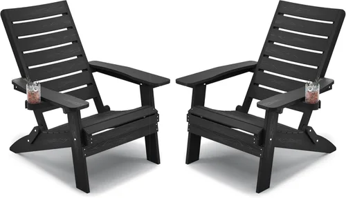 Miniatura 23 de YEFU Sillas Adirondack plegables para exteriores: silla de gran tamaño para hoguera resistente con respaldo de arco cómodo y soporte para tazas
