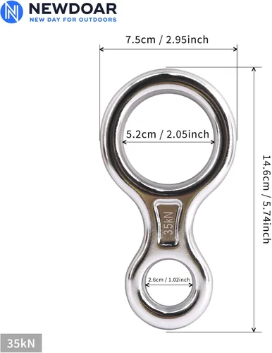 Miniatura 2 de NewDoar Equipo de escalada Equipo de descenso Placa de aparejo 40kN Rescate Figura 8 Descender con Oreja Grande Bent-Ear para Escalada Belaying