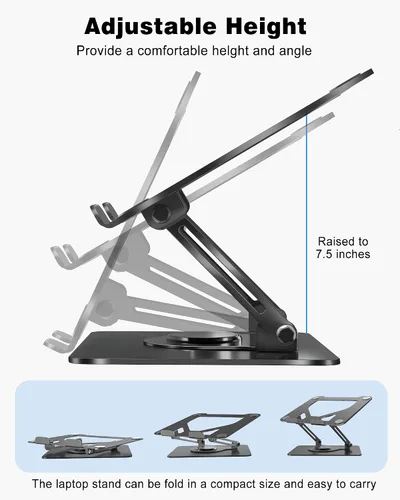 Miniatura 4 de Soporte giratorio para laptop de 360° para escritorio Ergonómico, altura ajustable, ahueca hacia fuera la estructura estable de la disipación