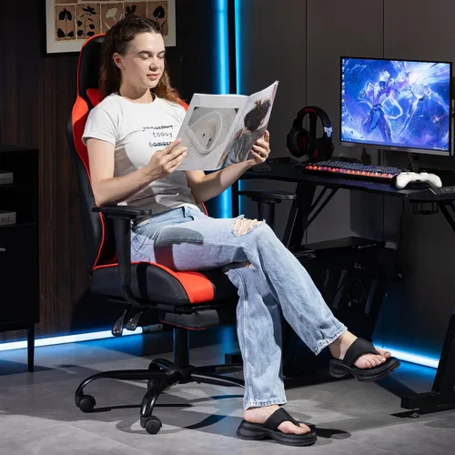 Miniatura 2 de Silla de juegos con reposapiés, silla ergonómica de escritorio para PC con reposacabezas y soporte lumbar de masaje, silla de videojuegos con Negro