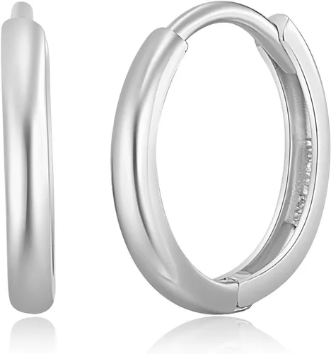 Miniatura 2 de Aretes de aro de oro blanco de 14 quilates de 0.079in de grosor, 3 tamaños diferentes disponibles, Oro de 14 quilates