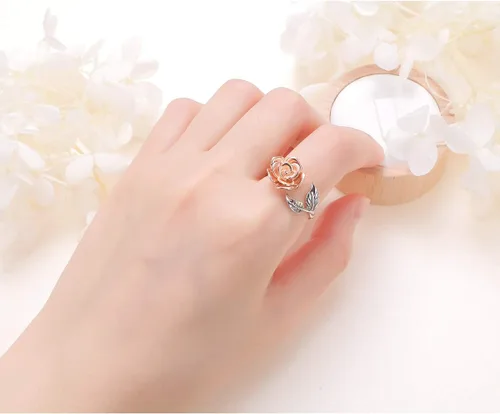 Miniatura 23 de Anillos abiertos ajustables de plata de ley S925, anillo de rosa para mujeres y adolescentes